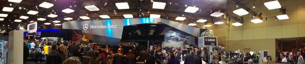 A panoramic of the Mercedes pavilion.
